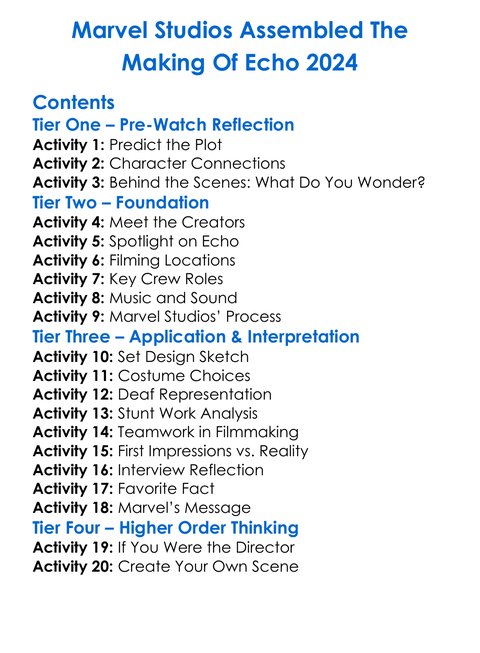 Marvel Studios Assembled The Making Of Echo 2024 Worksheet Activity Booklet