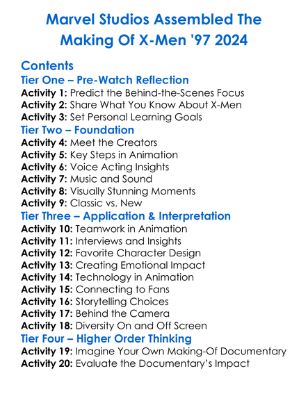 Marvel Studios Assembled The Making Of X-Men 97 2024 Worksheet Activity Booklet