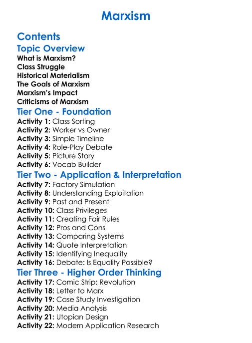 Marxism Worksheet Activity Booklet