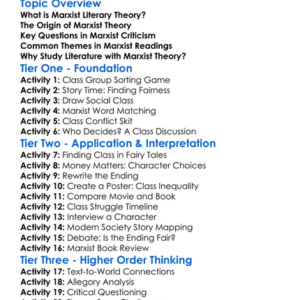 Marxist Literary Theory Worksheet Activity Booklet