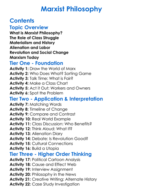 Marxist Philosophy Worksheet Activity Booklet