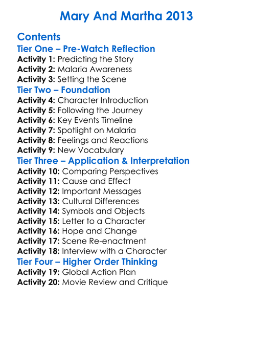 Mary And Martha 2013 Worksheet Activity Booklet