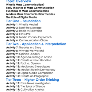 Mass Communication Theories Worksheet Activity Booklet