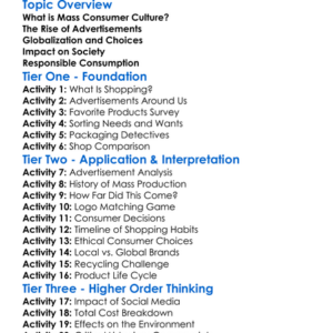 Mass Consumer Culture Worksheet Activity Booklet