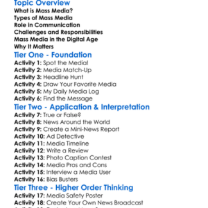 Mass Media And Communication Worksheet Activity Booklet
