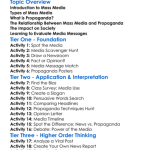 Mass Media And Propaganda Worksheet Activity Booklet