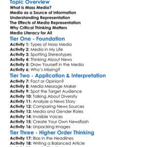 Mass Media And Representation Worksheet Activity Booklet
