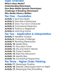 Mass Media And Stereotypes Worksheet Activity Booklet