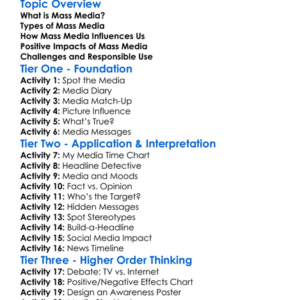 Mass Media Influence Worksheet Activity Booklet