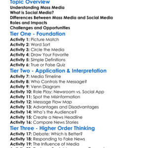 Mass Media Vs Social Media Worksheet Activity Booklet