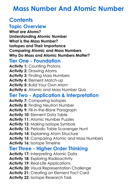 Mass Number And Atomic Number Worksheet Activity Booklet