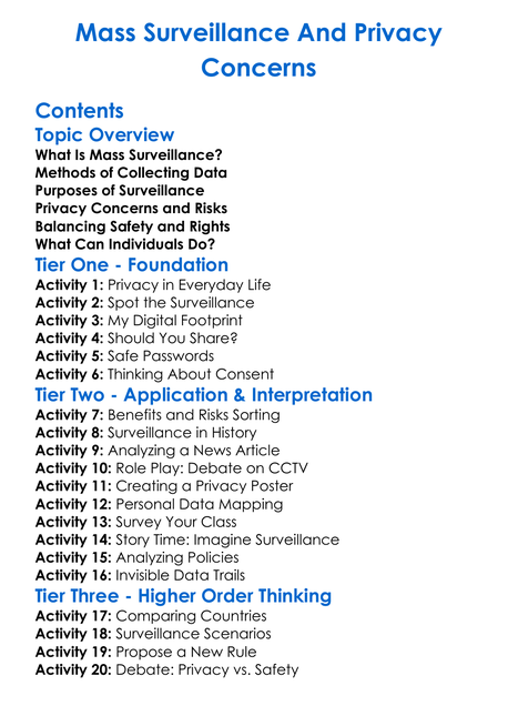 Mass Surveillance And Privacy Concerns Worksheet Activity Booklet