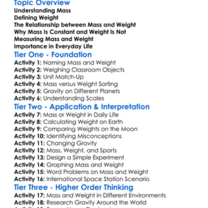 Mass Versus Weight Worksheet Activity Booklet
