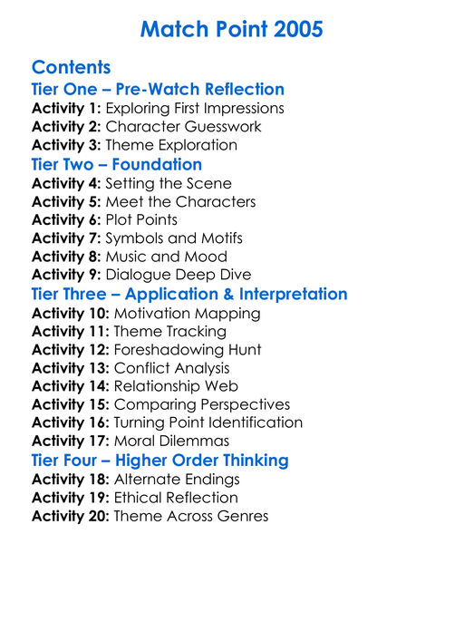 Match Point 2005 Worksheet Activity Booklet