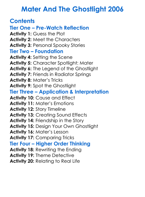 Mater And The Ghostlight 2006 Worksheet Activity Booklet