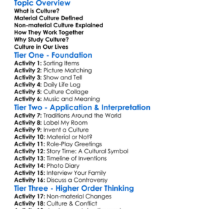 Material And Non-Material Culture Worksheet Activity Booklet