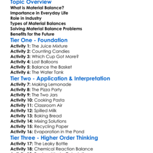 Material Balances Worksheet Activity Booklet
