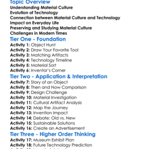 Material Culture And Technology Worksheet Activity Booklet