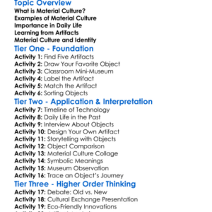 Material Culture Worksheet Activity Booklet
