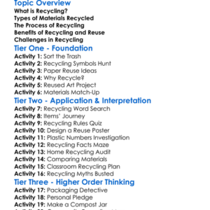 Material Recycling And Reuse Worksheet Activity Booklet