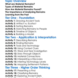 Material Remains Analysis Worksheet Activity Booklet