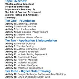 Material Selection Worksheet Activity Booklet