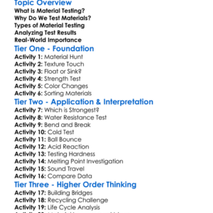 Material Testing And Analysis Worksheet Activity Booklet