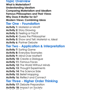 Materialism And Idealism Worksheet Activity Booklet