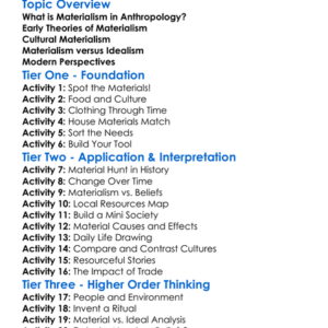 Materialism In Anthropology Worksheet Activity Booklet