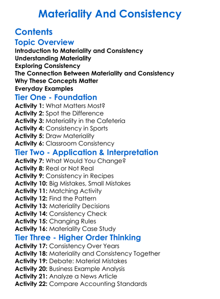 Materiality And Consistency Worksheet Activity Booklet