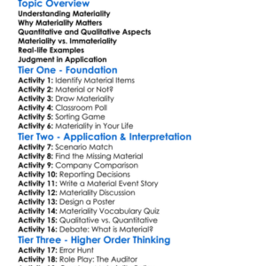 Materiality Concept Worksheet Activity Booklet