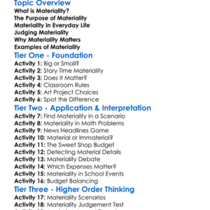 Materiality Principle Worksheet Activity Booklet