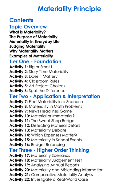 Materiality Principle Worksheet Activity Booklet