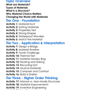 Materials And Structures Worksheet Activity Booklet