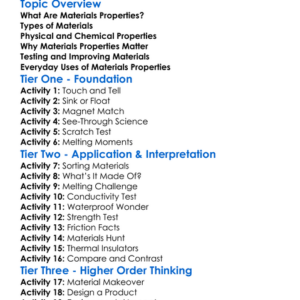 Materials Properties Worksheet Activity Booklet