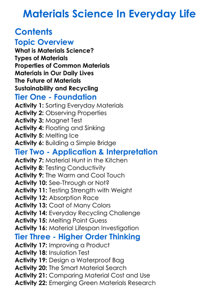 Materials Science In Everyday Life Worksheet Activity Booklet