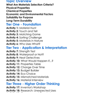 Materials Selection Criteria Worksheet Activity Booklet