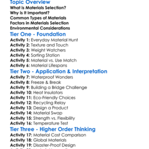 Materials Selection Worksheet Activity Booklet