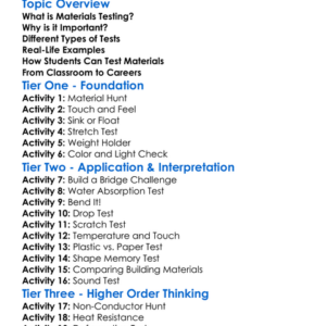 Materials Testing Worksheet Activity Booklet