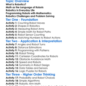 Mathematics In Robotics Worksheet Activity Booklet