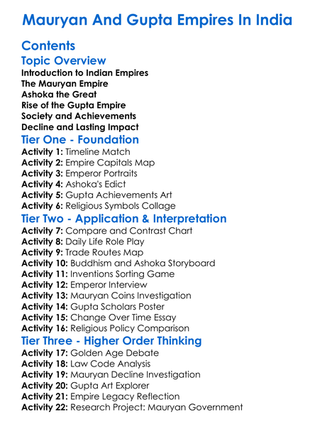 Mauryan And Gupta Empires In India Worksheet Activity Booklet