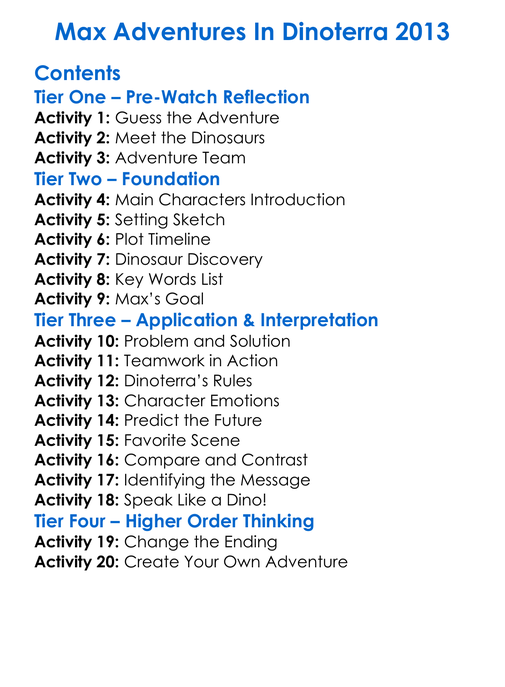 Max Adventures In Dinoterra 2013 Worksheet Activity Booklet