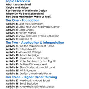 Maximalism In Design Worksheet Activity Booklet
