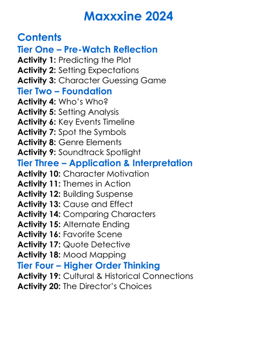Maxxxine 2024 Worksheet Activity Booklet
