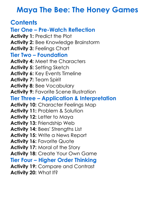 Maya The Bee The Honey Games Worksheet Activity Booklet