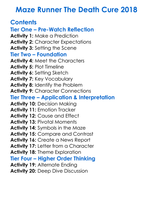 Maze Runner The Death Cure 2018 Worksheet Activity Booklet