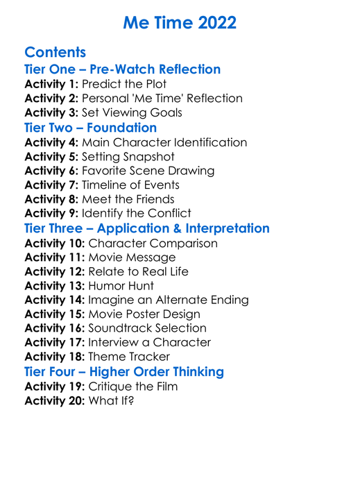 Me Time 2022 Worksheet Activity Booklet