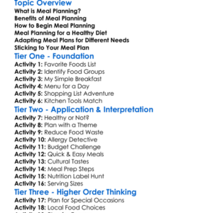 Meal Planning Worksheet Activity Booklet