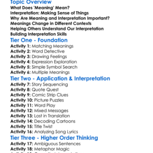 Meaning And Interpretation Worksheet Activity Booklet