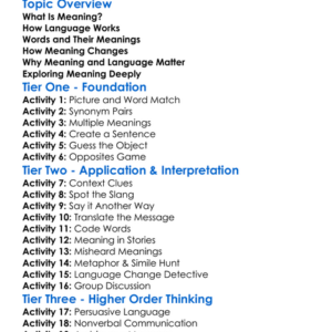 Meaning And Language Worksheet Activity Booklet